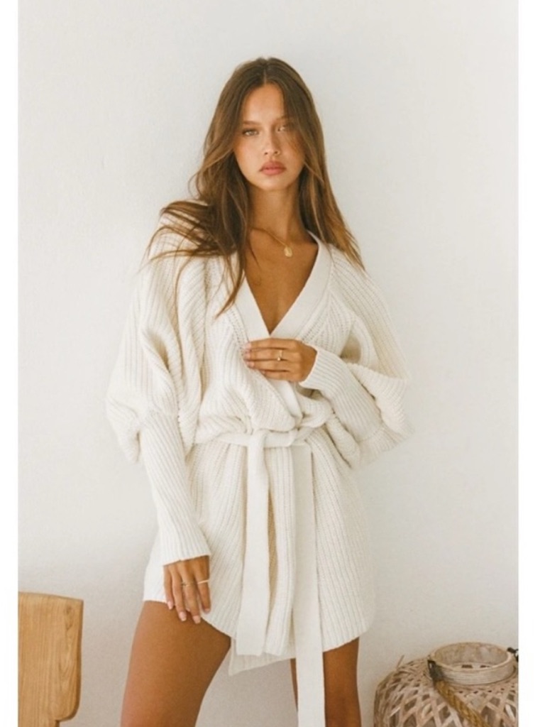 Nwt Sabo Skirt Elle Knit Wrap Dress In White Size Xs
